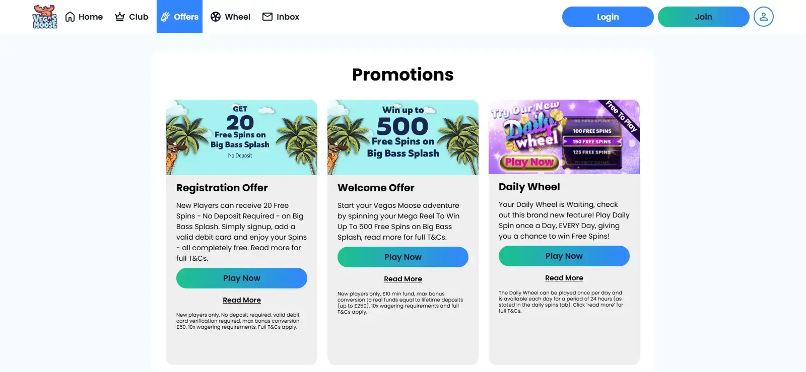 Vegas Moose promotions page