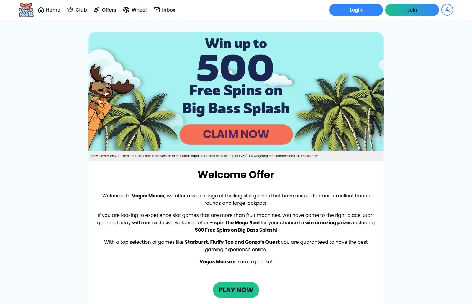 Vegas Moose welcome offer and Mega Reel